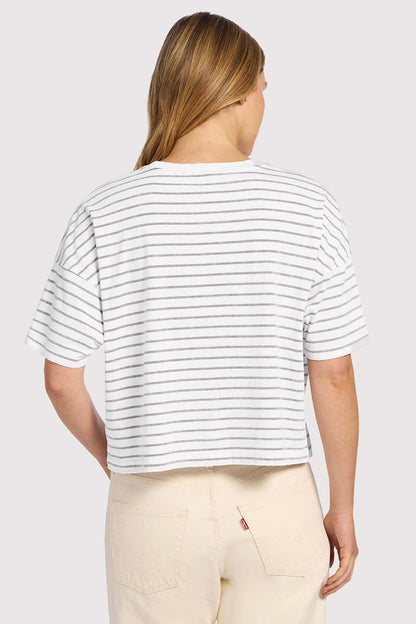 Soft Cotton Striped Boxy Tee | White/Mocha