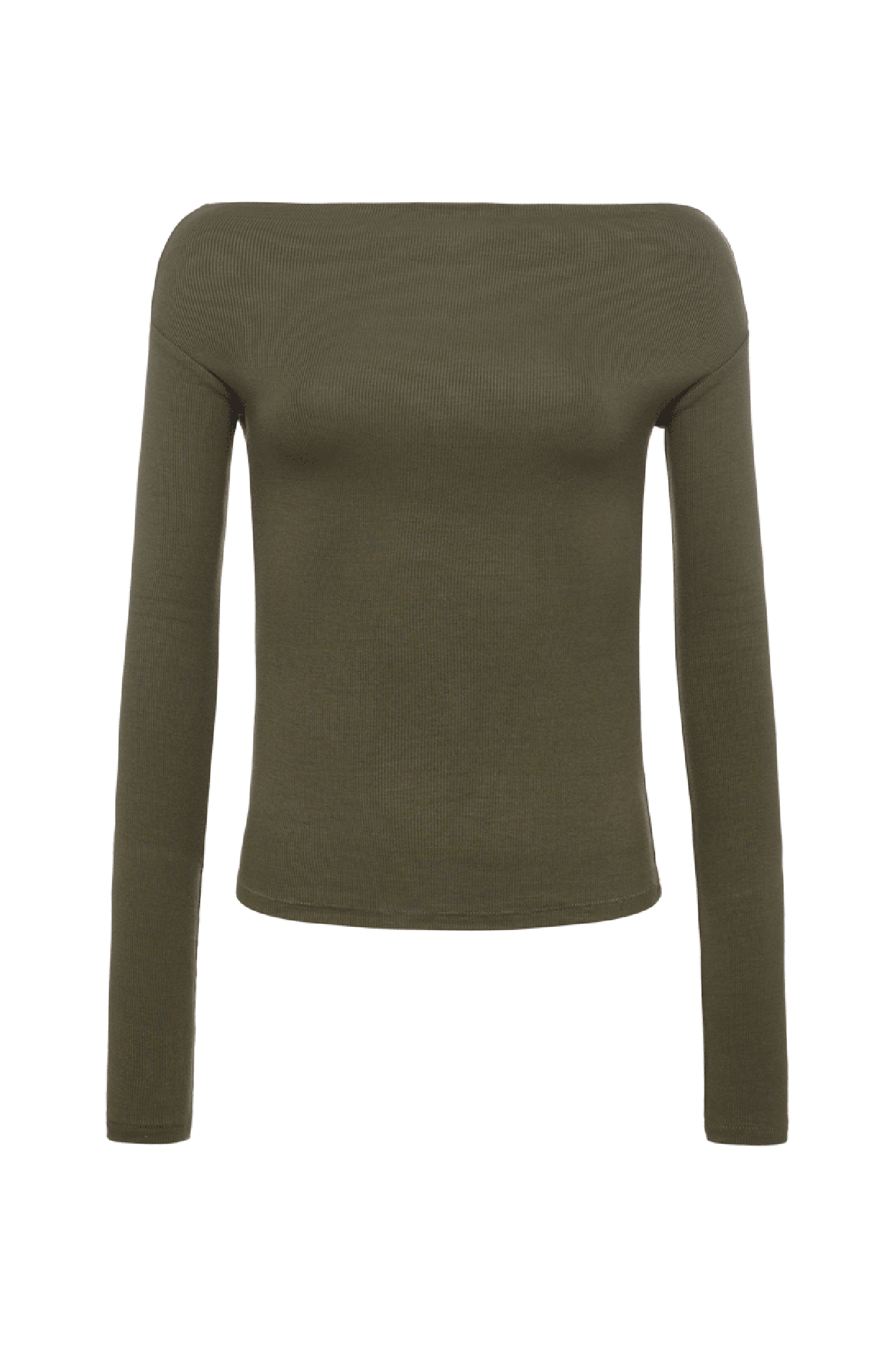 Slinky Rib Off-The-Shoulder Shirt | Darkest Olive
