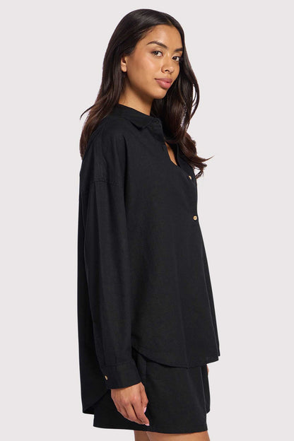 Linen Boyfriend Shirt | Black