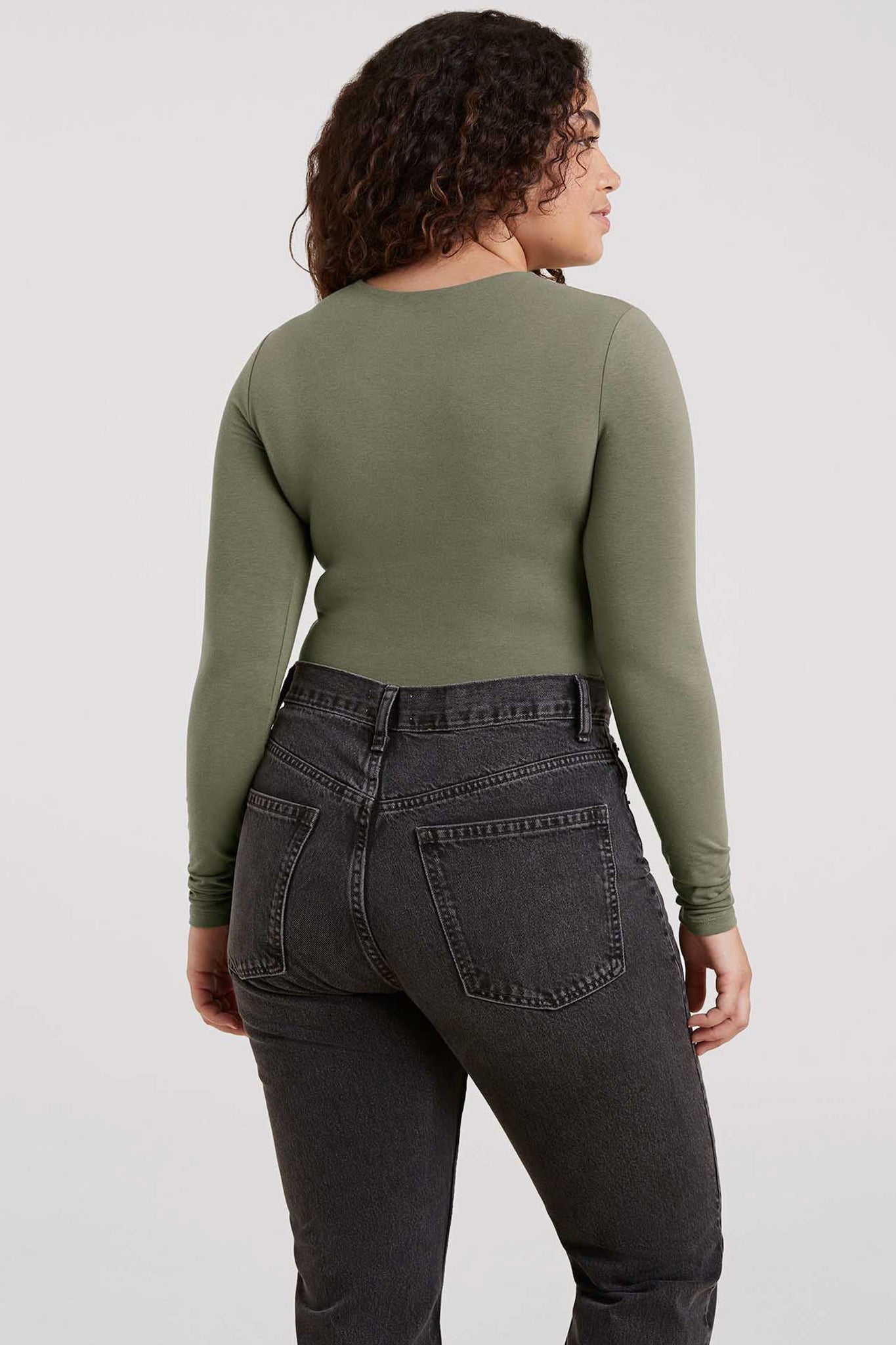 Cotton Stretch Long Sleeve Crewneck Bodysuit | Olive