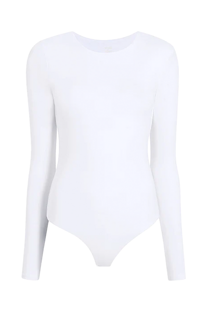 Cotton Stretch Long Sleeve Crewneck Bodysuit | White