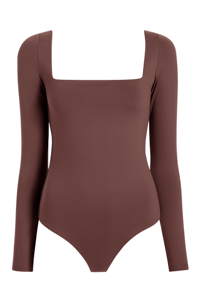 Long Sleeve Wide Square Neck Bodysuit | Coffee