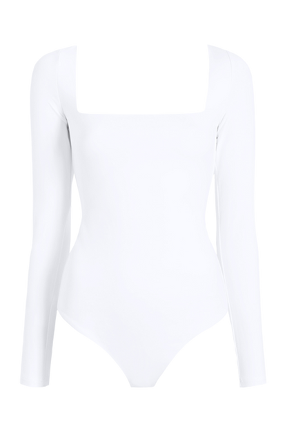 Long Sleeve Wide Square Neck Bodysuit | White