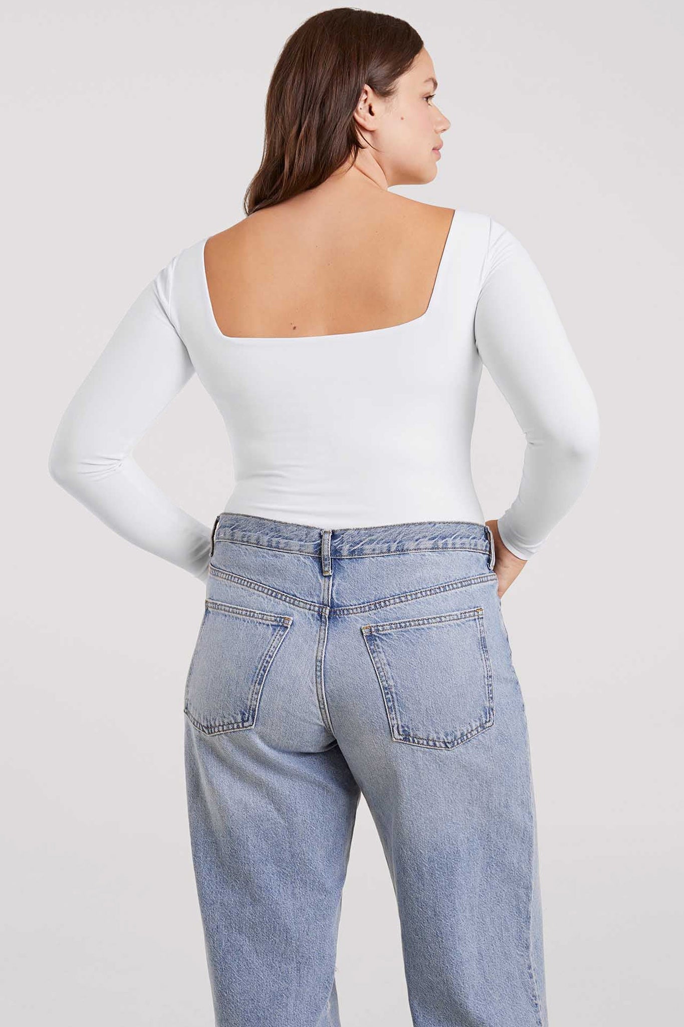 Long Sleeve Wide Square Neck Bodysuit | White