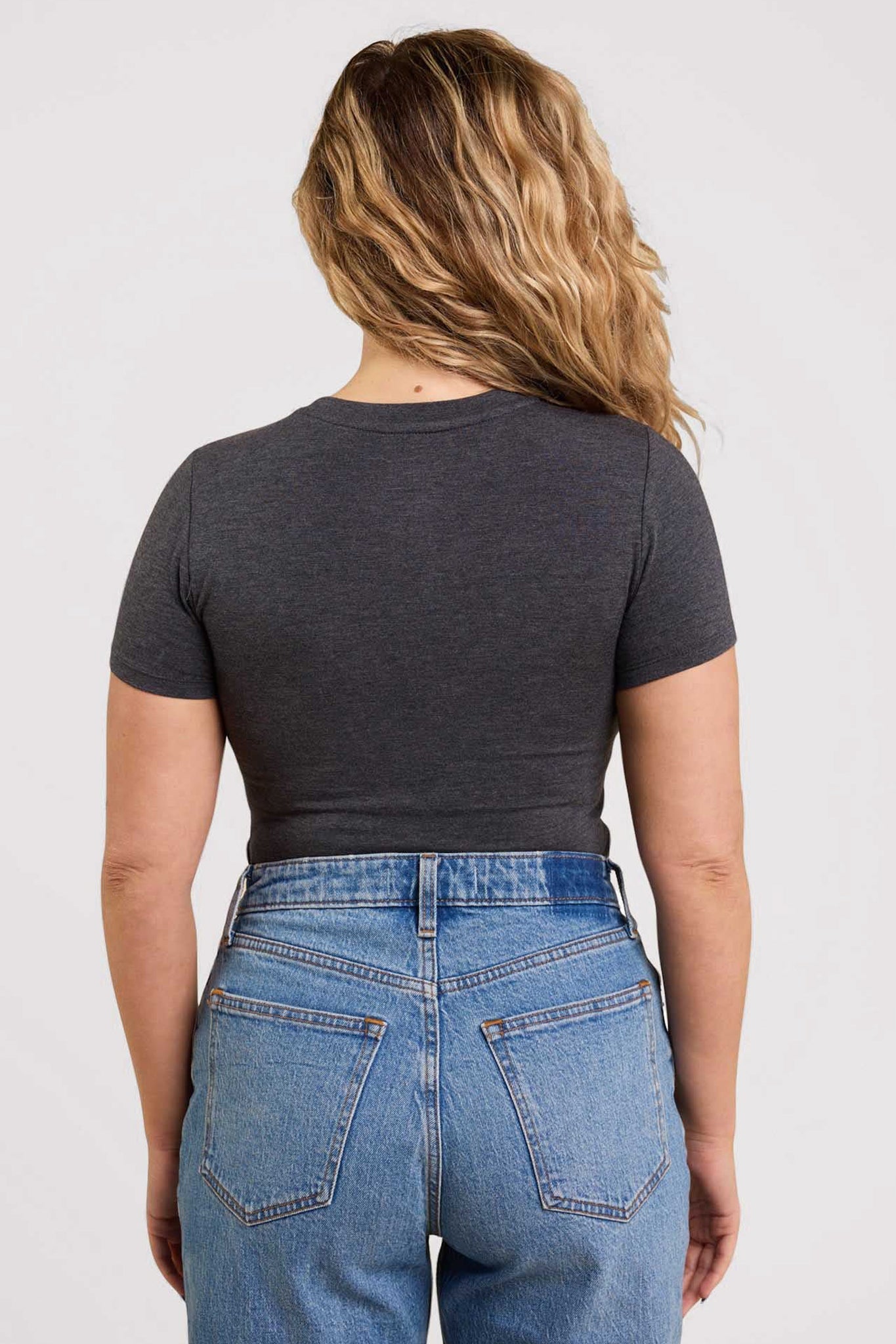 Cotton Stretch Short Sleeve Crewneck Bodysuit | Heather Charcoal