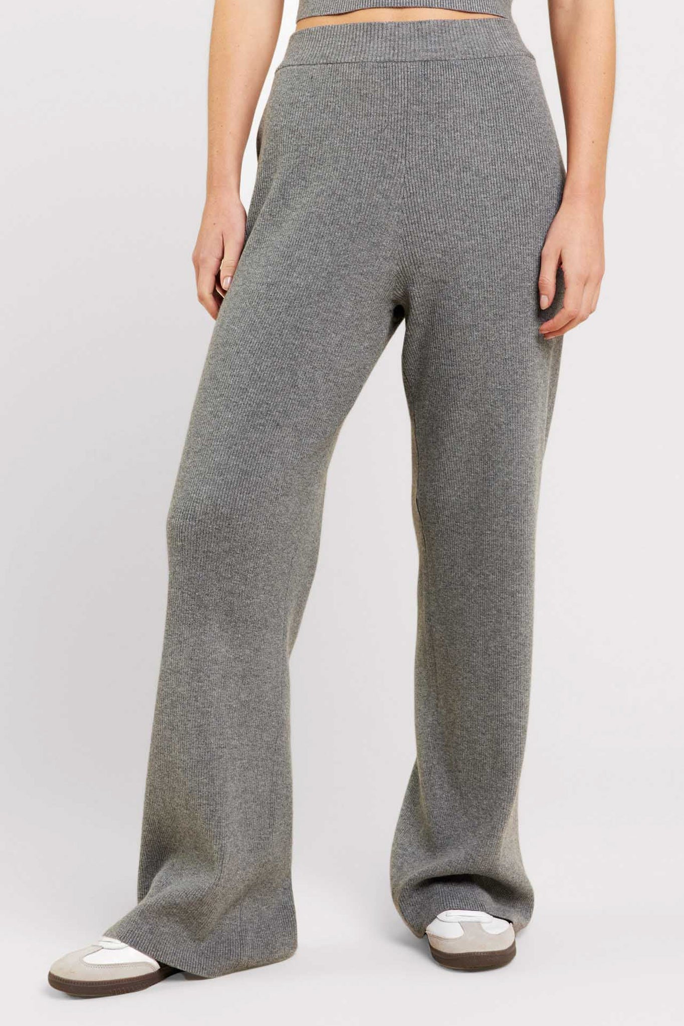 Ribbed Sweater Wide Leg Pant | Charcoal