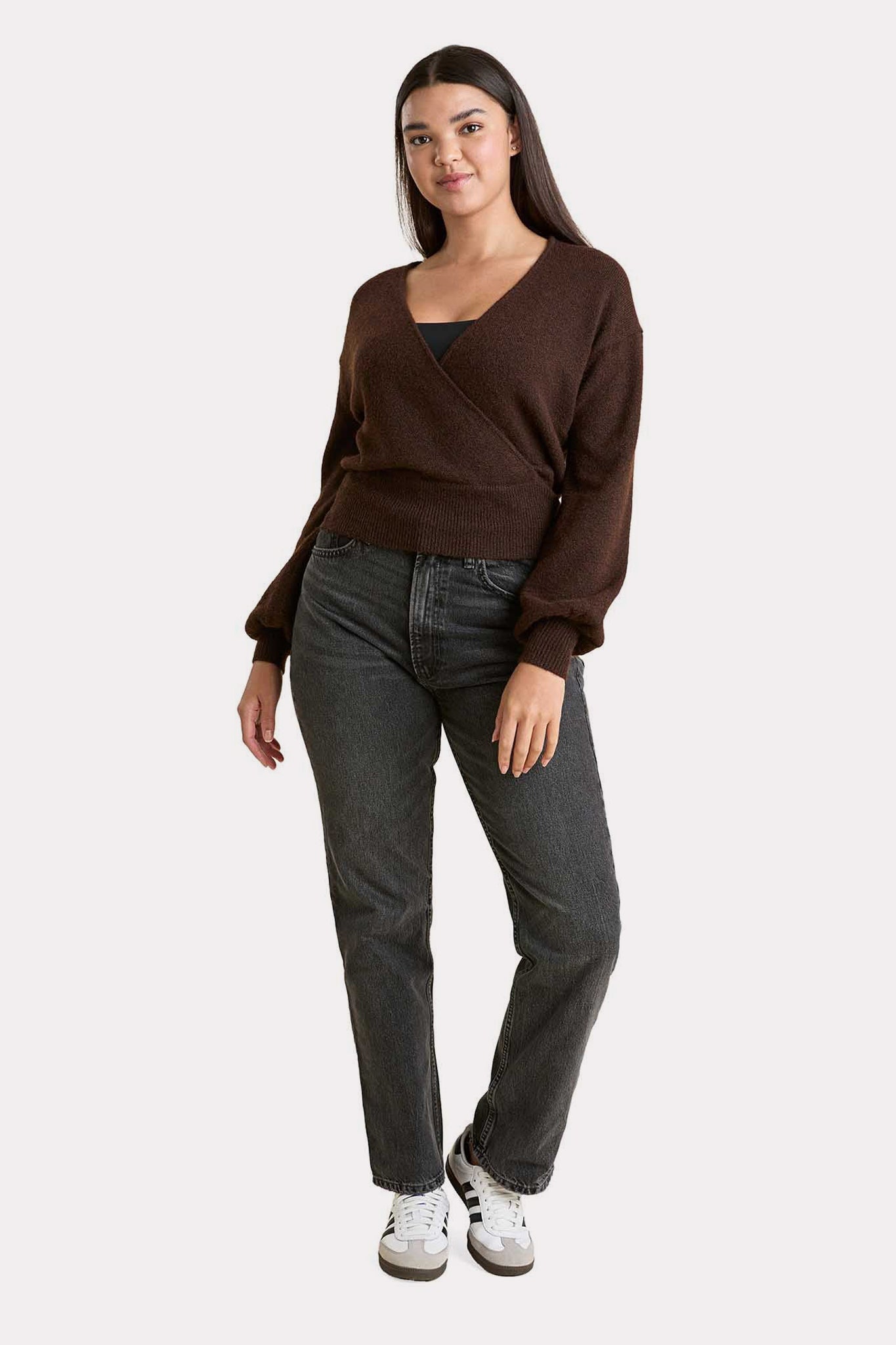Cozy Knit Wrap Sweater | Coffee