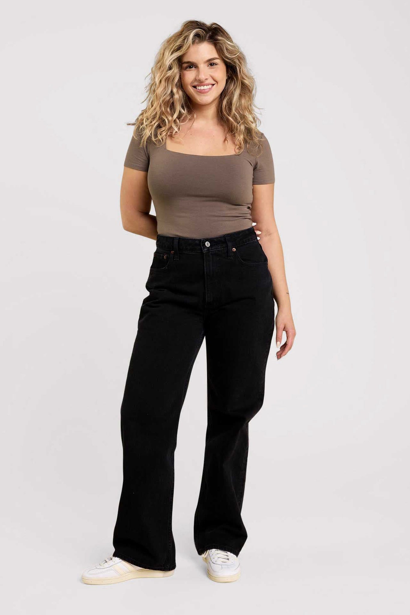 Cotton Stretch Short Sleeve Square Neck Bodysuit | Mocha