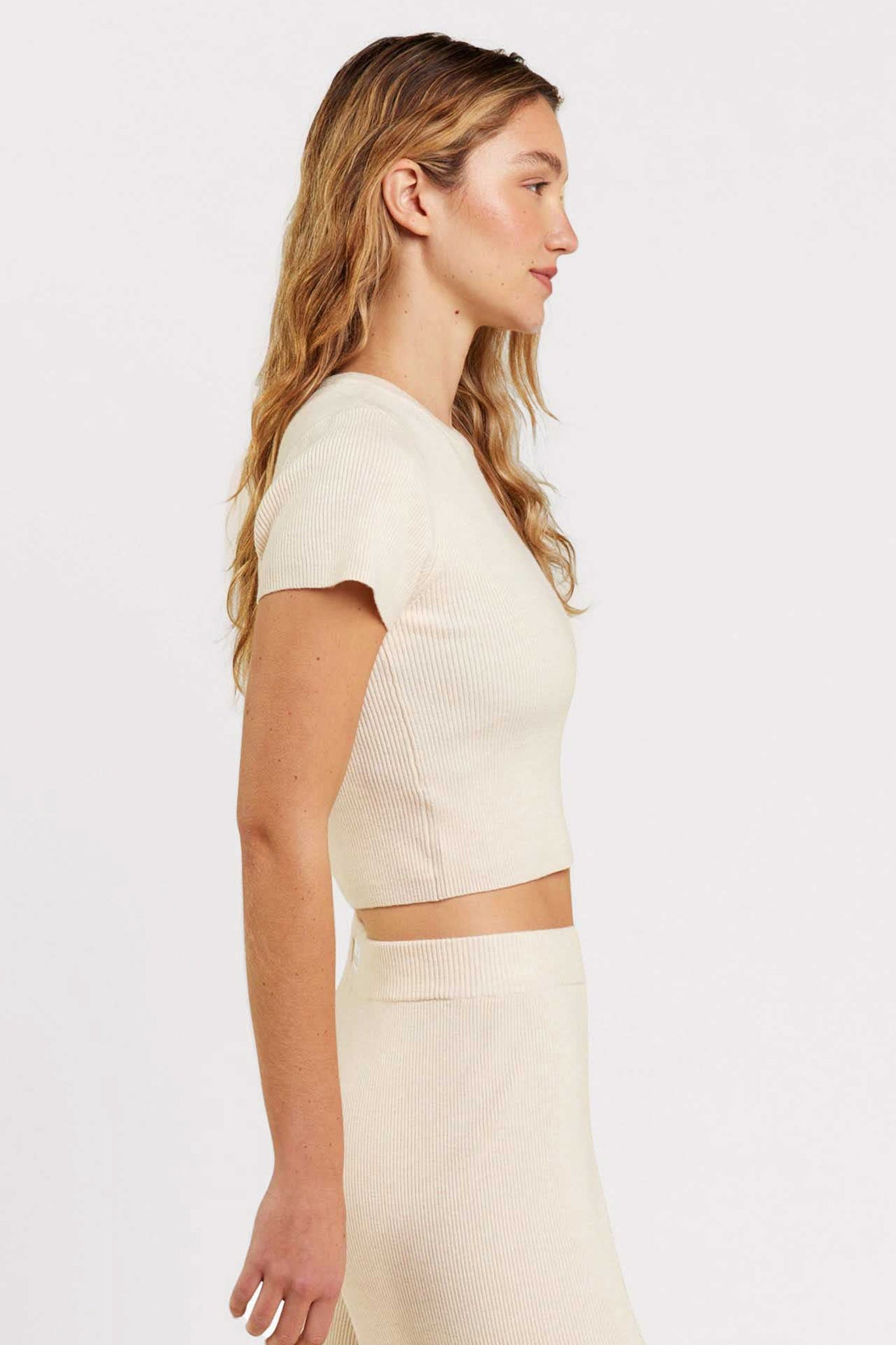 Ribbed Sweater Baby Tee | Heather Bone