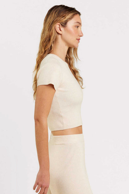 Ribbed Sweater Baby Tee | Heather Bone