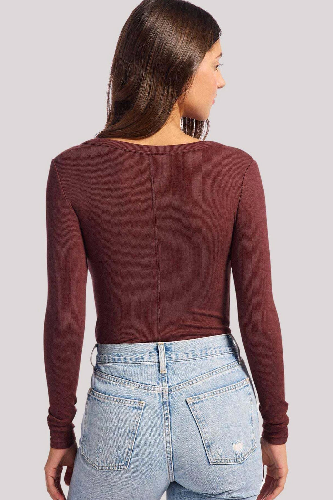 Slinky Rib Long Sleeve Bodysuit | Black Cherry