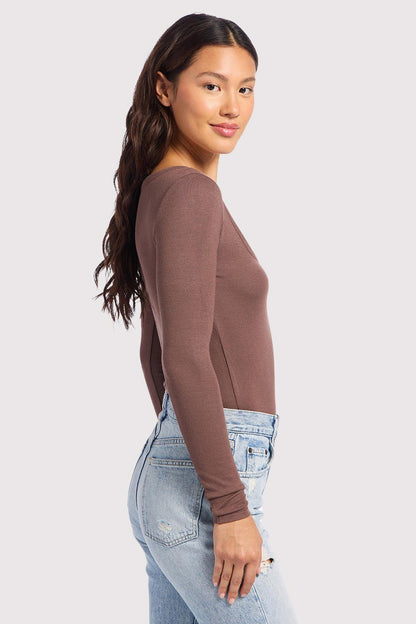 Slinky Rib Long Sleeve Bodysuit | Coffee
