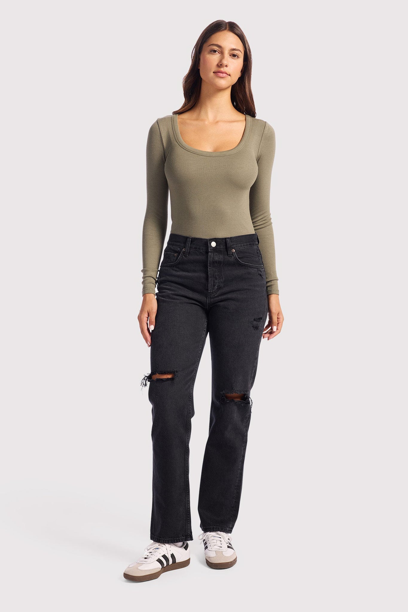 Slinky Rib Long Sleeve Bodysuit | Olive