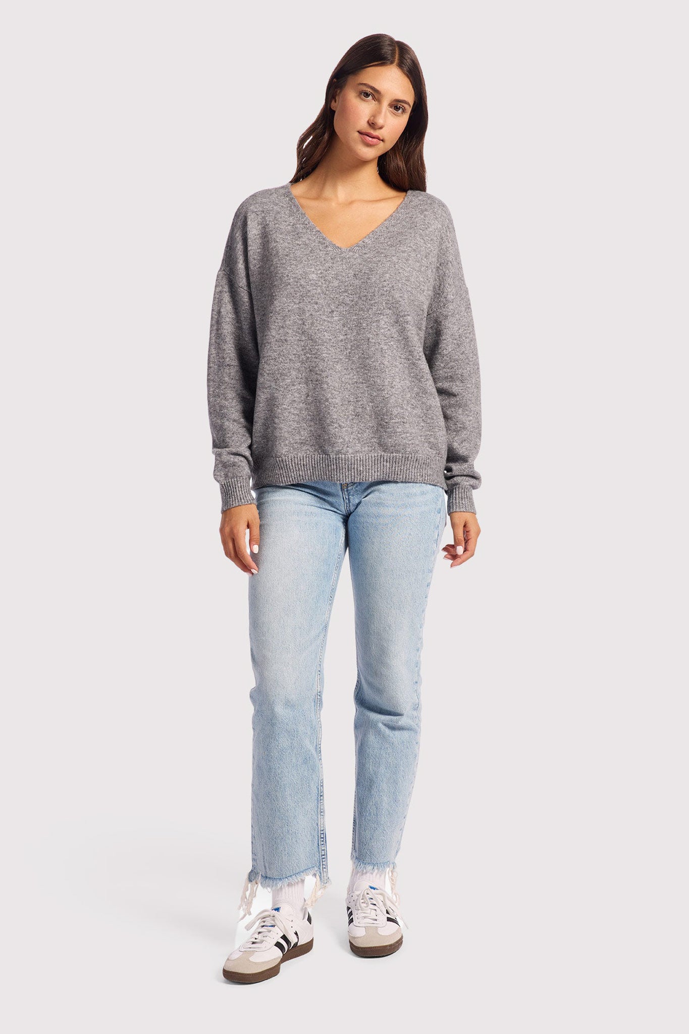 Cozy Knit V-Neck Sweater | Charcoal