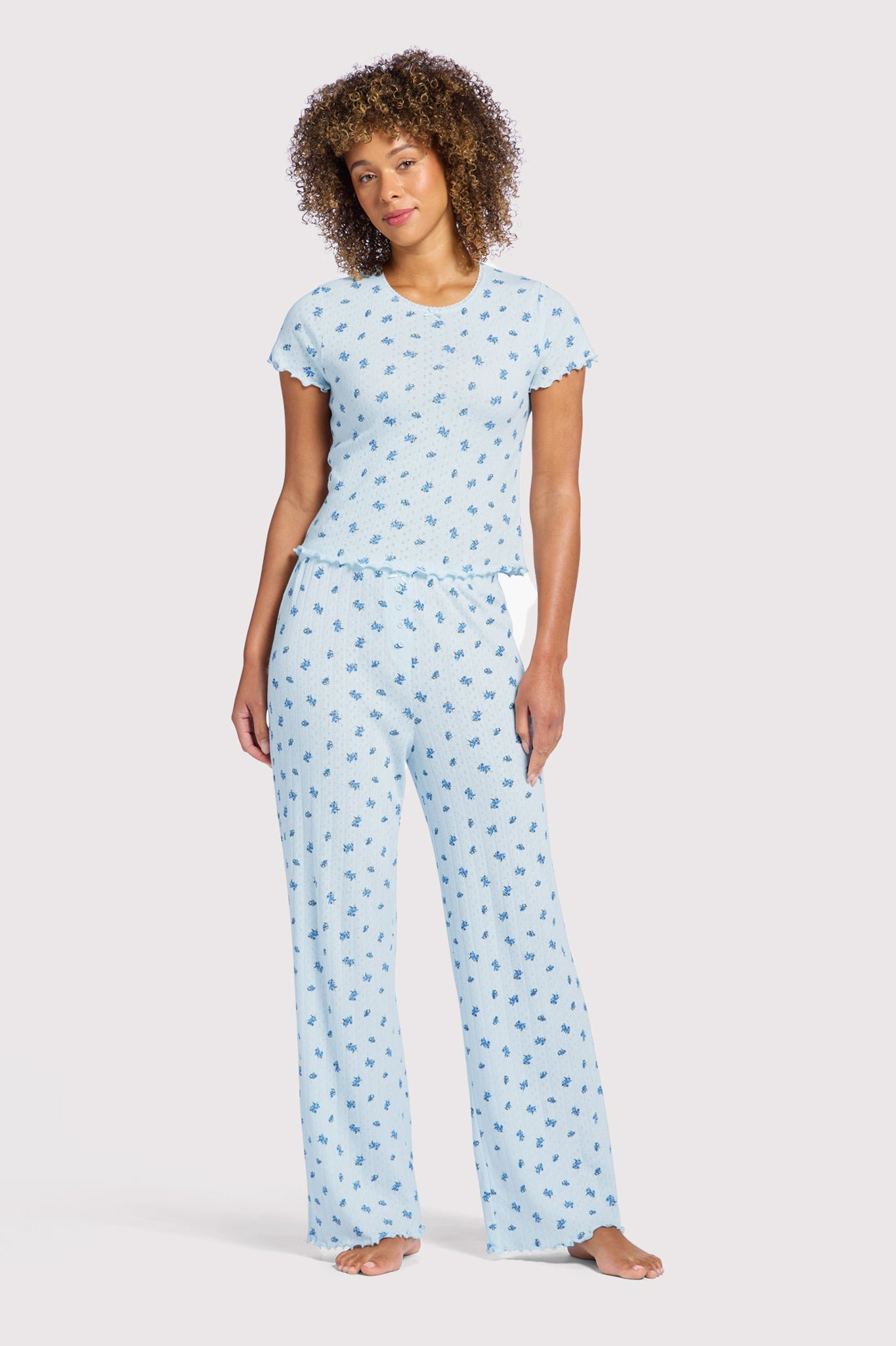 Pointelle Pajama Pant Set | Ditsy Blue