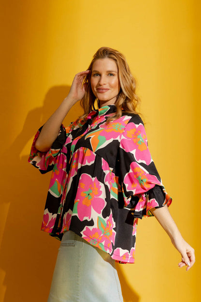 Black Floral Quinn Shirt