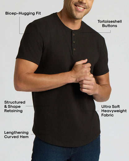 Black Heavyweight Curved Hem Henley