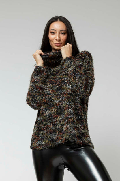 Black Speckle Fluffy Roll Neck Jumper