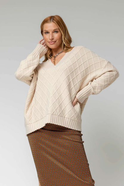 Champagne Diamond V Neck Jumper
