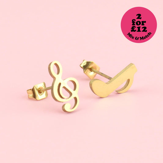 Treble Clef & Quaver Stud Earrings (Gold Plated)
