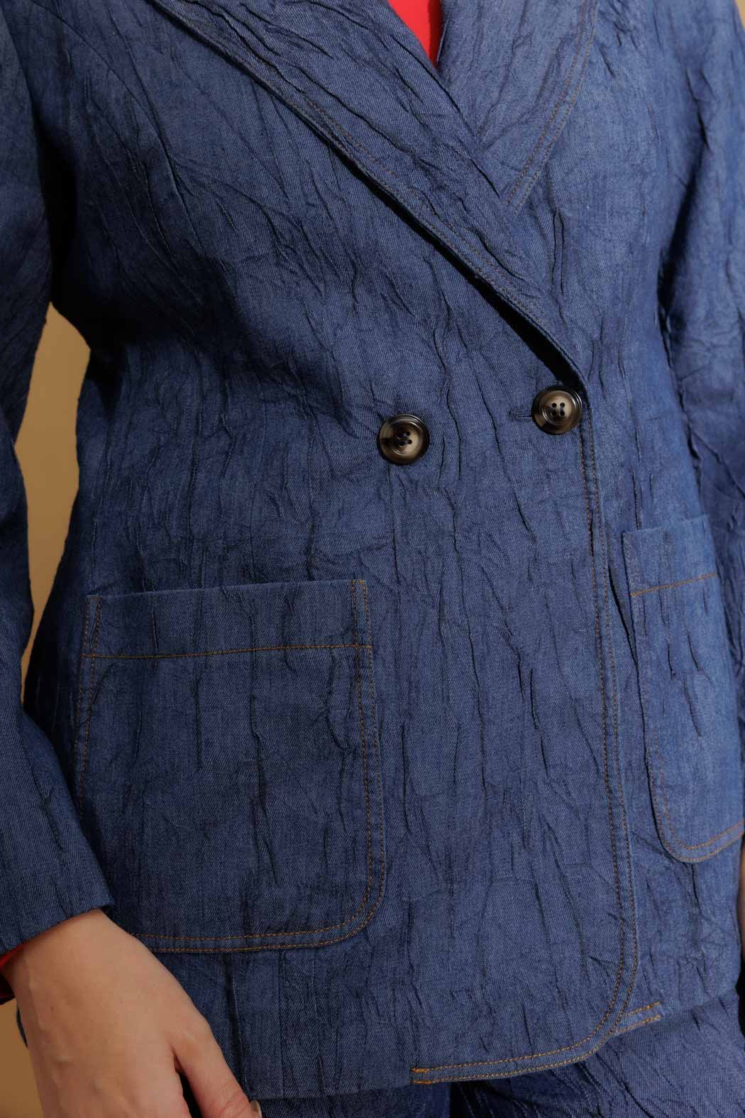Blue Embossed Denim Blazer