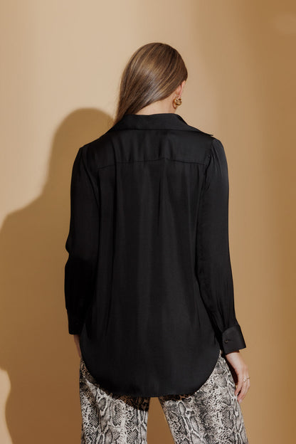 Black Silky Brit Blogger Shirt