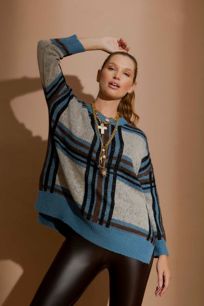 Blue Check Jaquard Jumper Blue S
