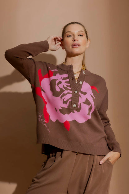 Caramel Blossom Button Jumper Caramel S