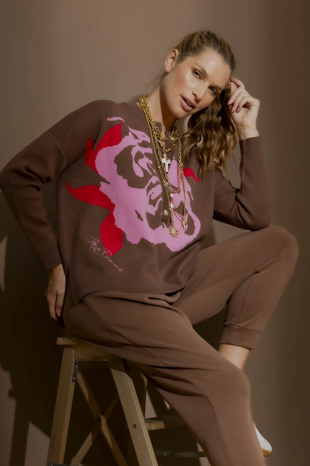 Caramel Blossom Button Jumper Caramel S