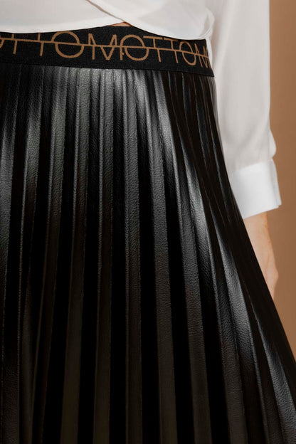 Black Croc Coated Pleat Skirt