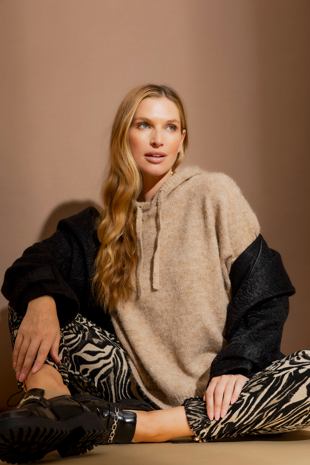 Camel Recycled Yarn Fluffy Hoodie Camel S