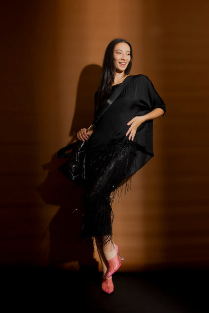 Black Silky Hi-Lo Top
