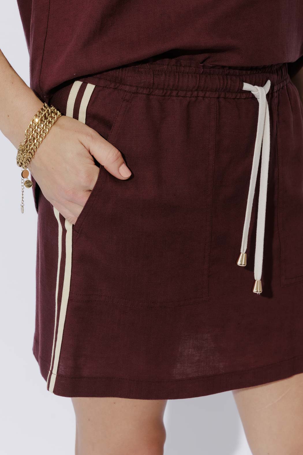 Burgundy Washed Linen Skirt