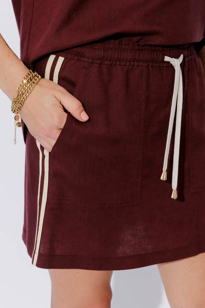 Burgundy Washed Linen Skirt