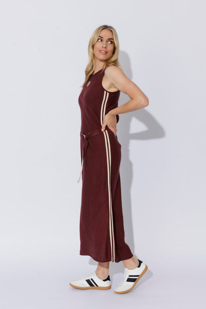 Burgundy Washed Linen Bias Dress