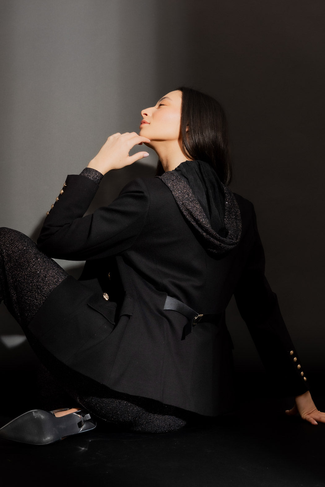 Black Ponte Belted Sisca Blazer