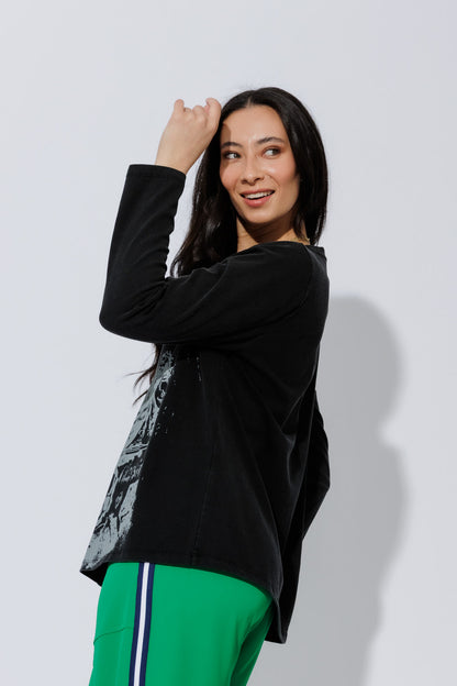 Black Washed Cotton Band T-Shirt
