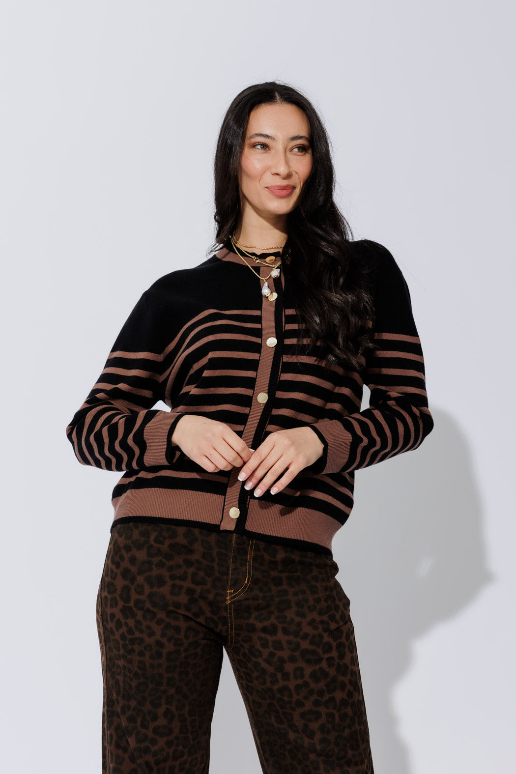 Black/Taupe Knit Cardi S