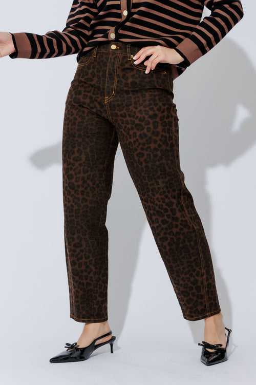 Brown Animal Denim Barrel Jean Brown Animal