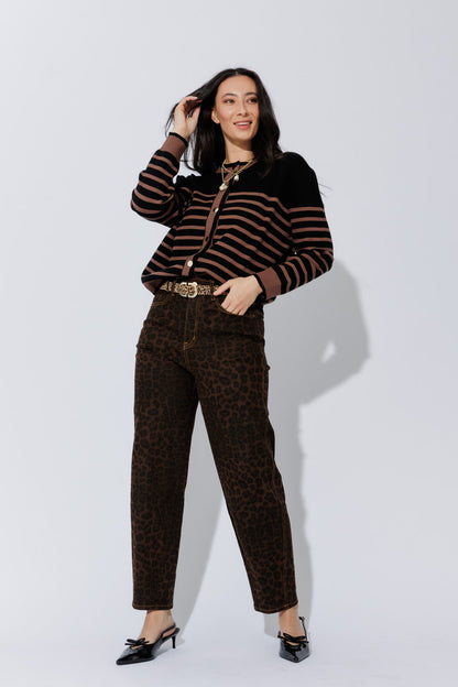 Brown Animal Denim Barrel Jean Brown Animal