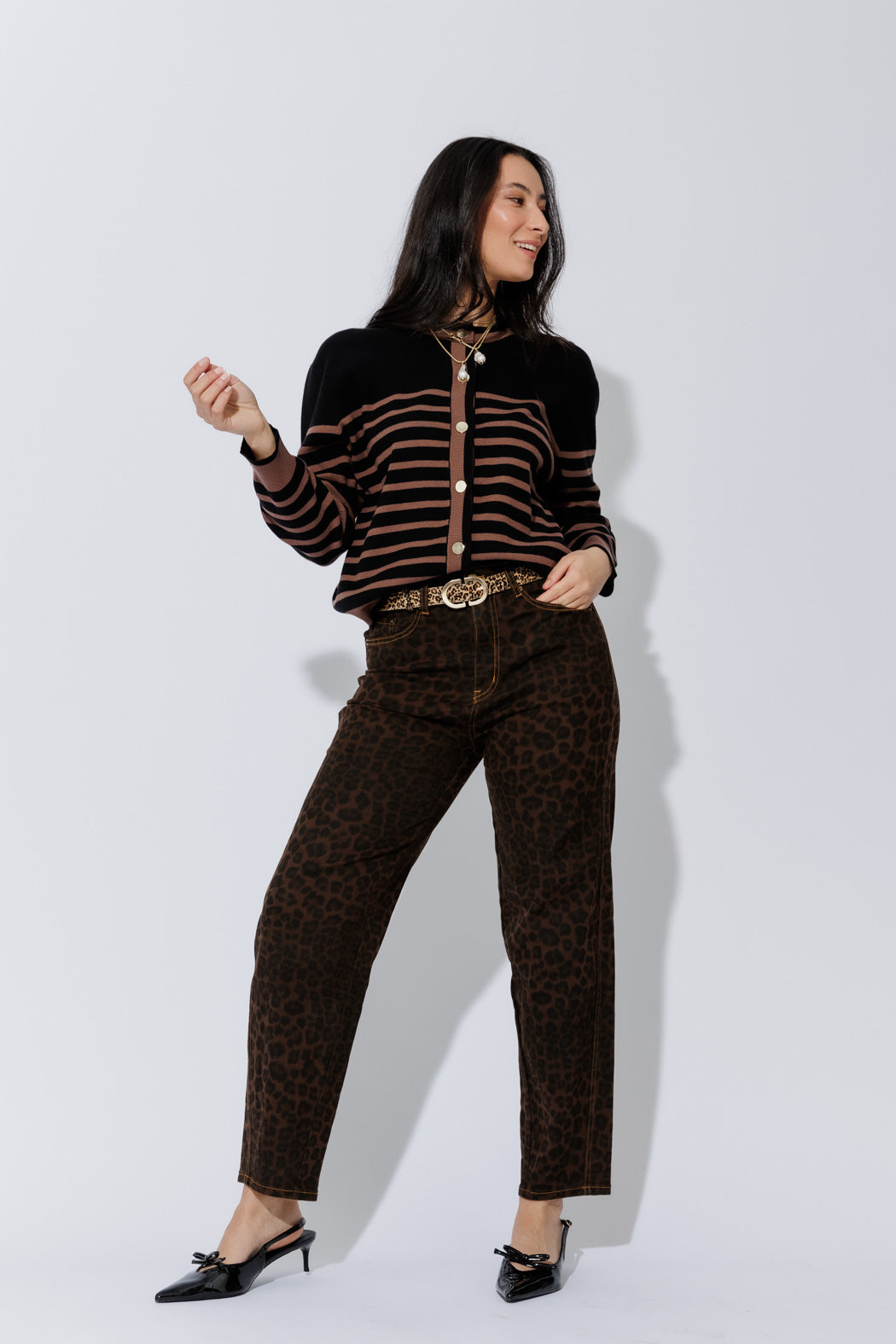 Black/Taupe Knit Cardi S
