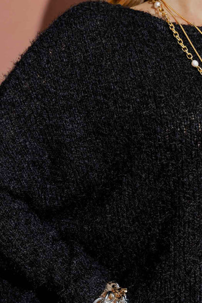 Black Fluffy Crew Neck Jumper