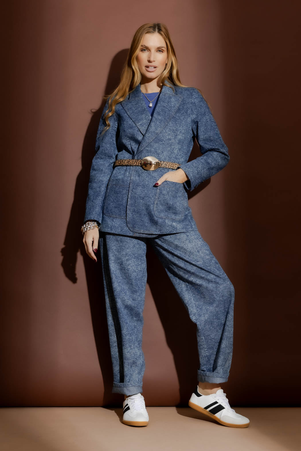 Blue Marble Denim Barrel Jean