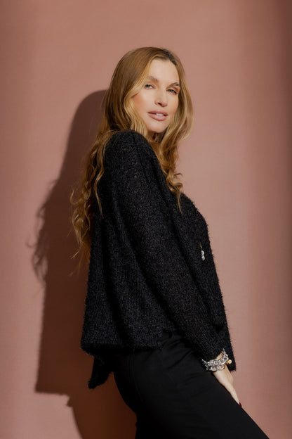Black Fluffy Crew Neck Jumper