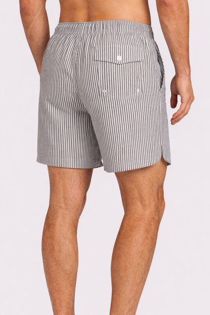 Seersucker Swim Trunk | Olive Stripe