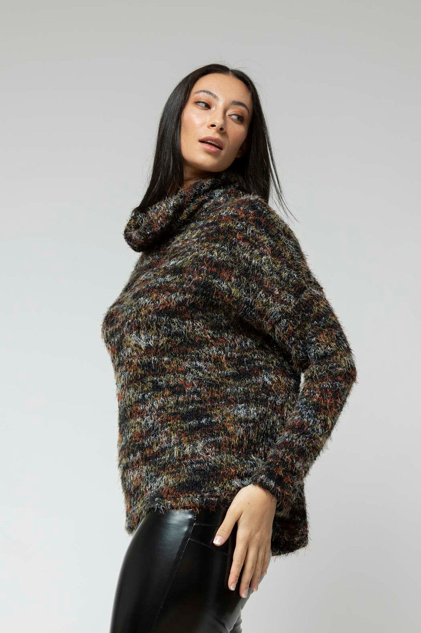 Black Speckle Fluffy Roll Neck Jumper