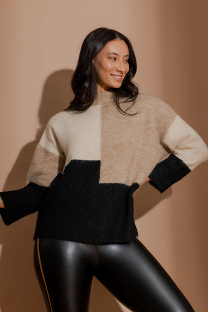 Camel Patchwork Knit Jumper Camel S