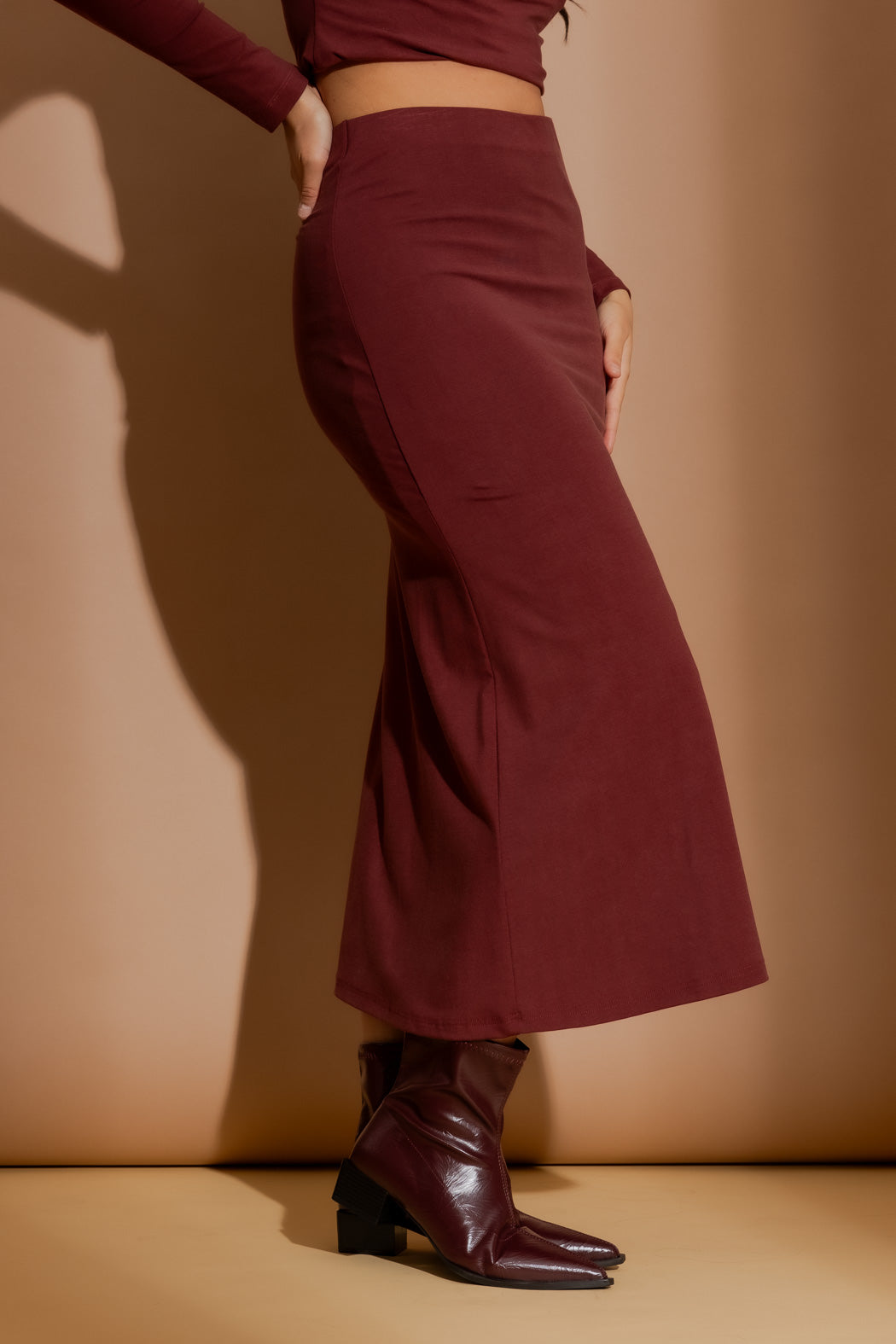 Burgundy Tencel Bias Skirt