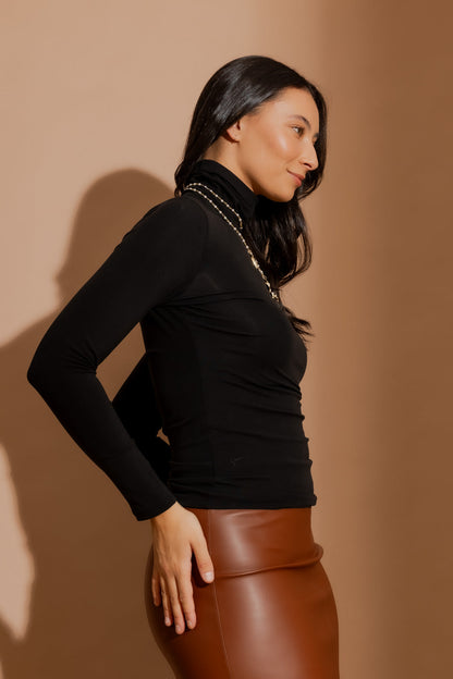 Black Tencel Turtle Neck Top