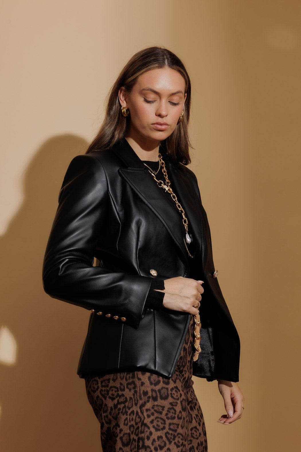 Black Faux Leather Sisca Blazer